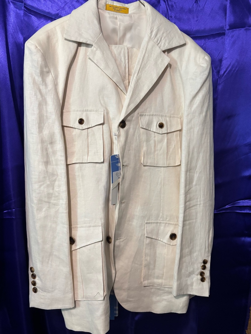 Men's Cream Linen Utility Jacket Blazer